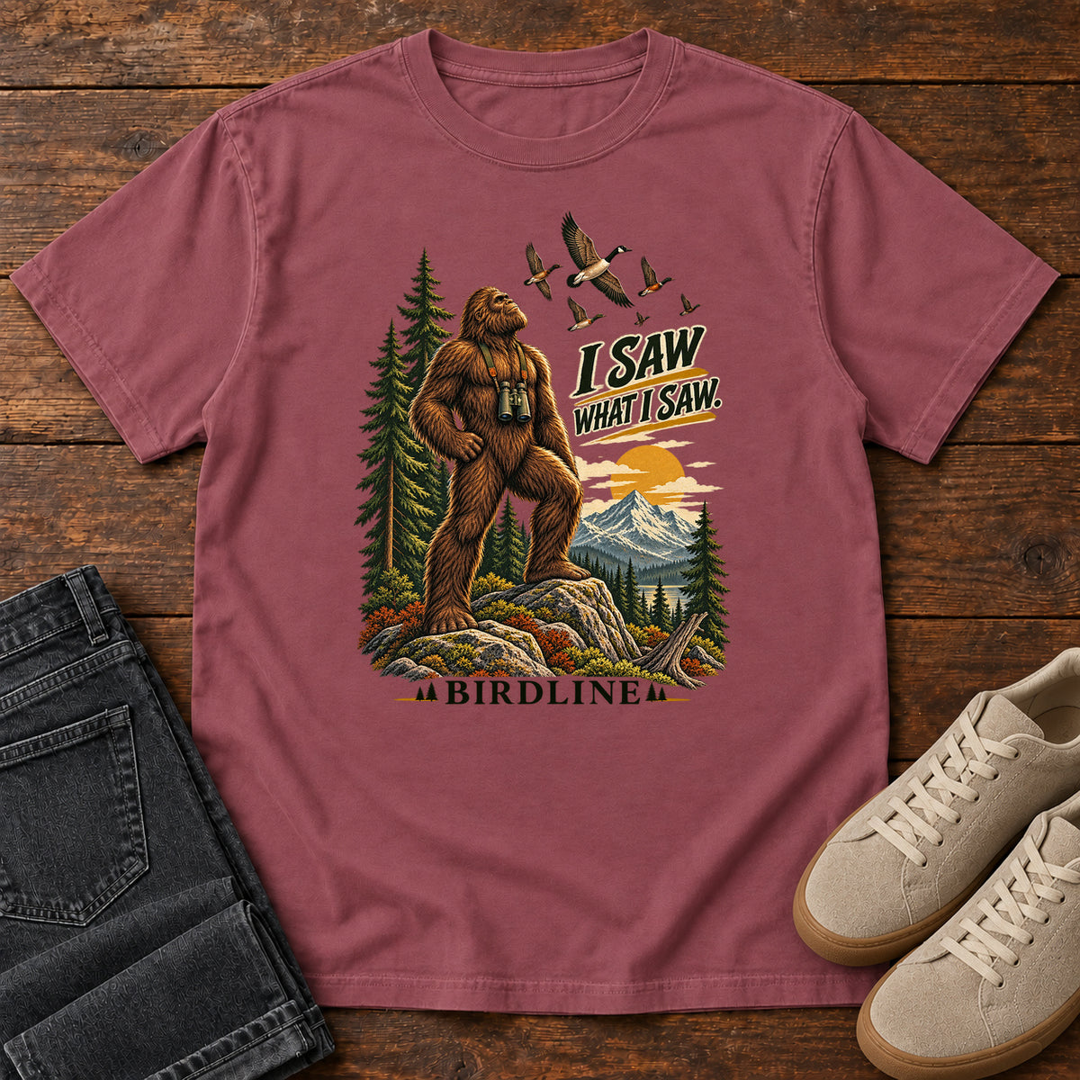 I Saw What I Saw Bigfoot T-Shirt in Brick