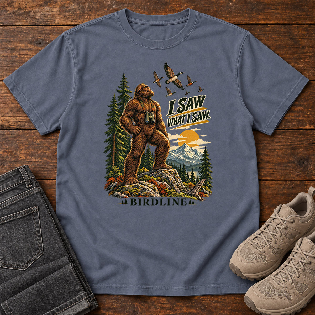 I Saw What I Saw Bigfoot T-Shirt in Denim
