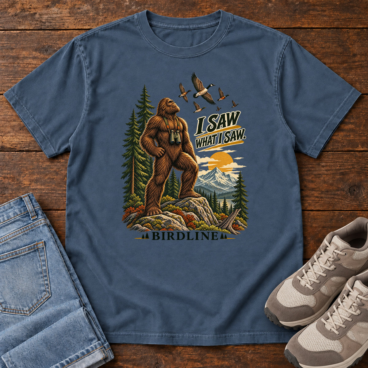 I Saw What I Saw Bigfoot T-Shirt in Midnight