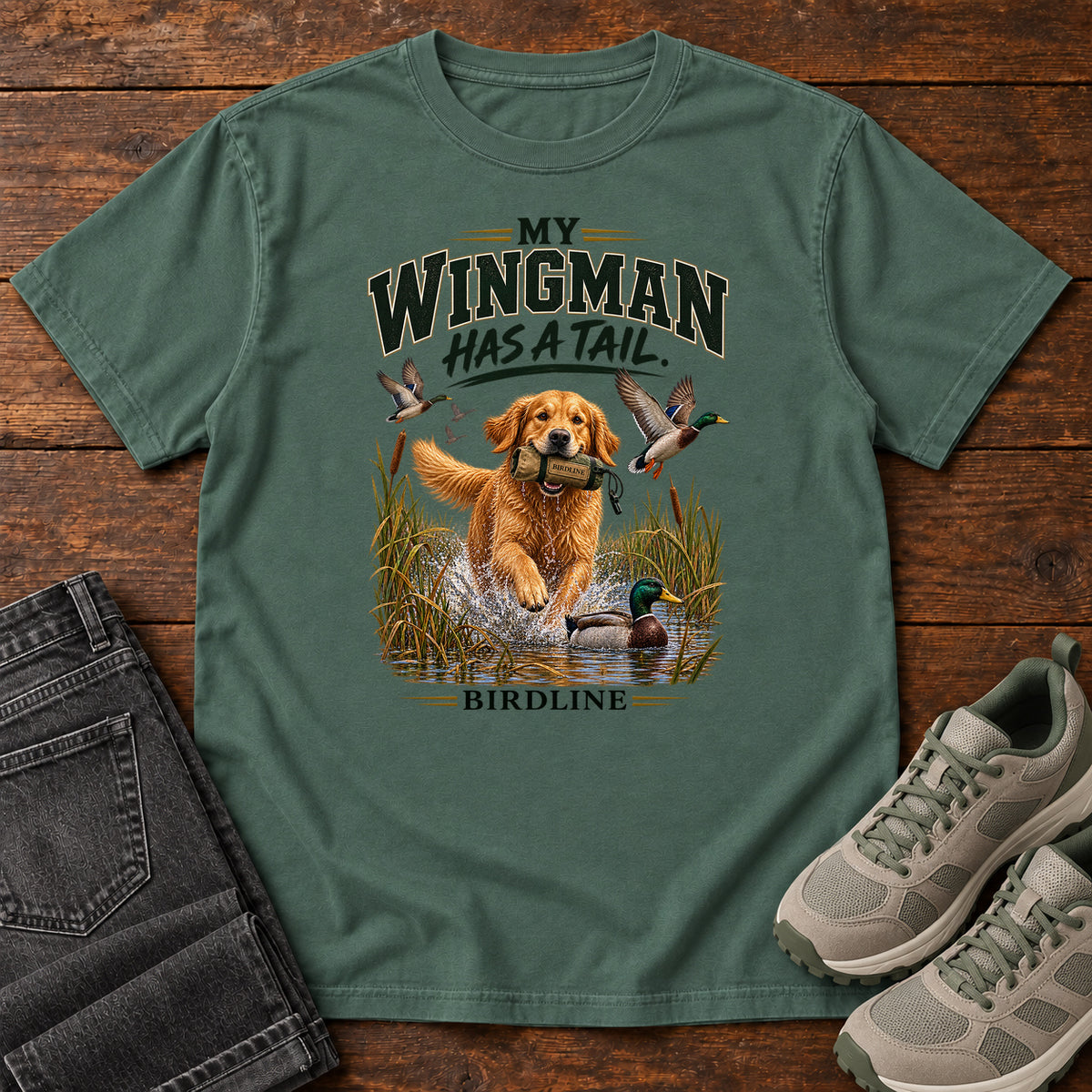 My Wingman Has a Tail T-Shirt in Blue Spruce