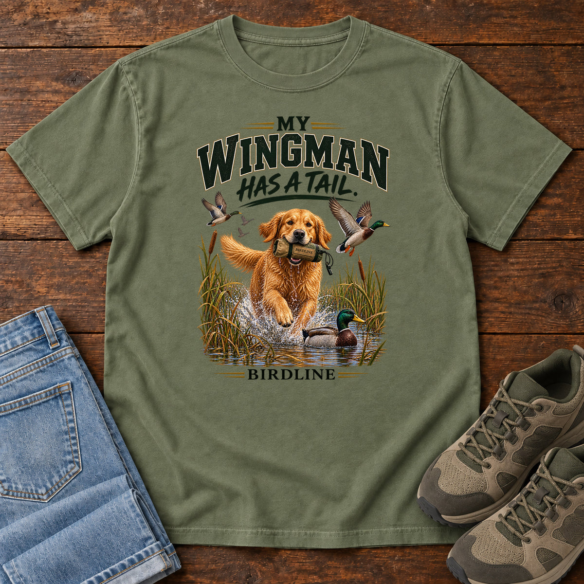 My Wingman Has a Tail T-Shirt in Moss