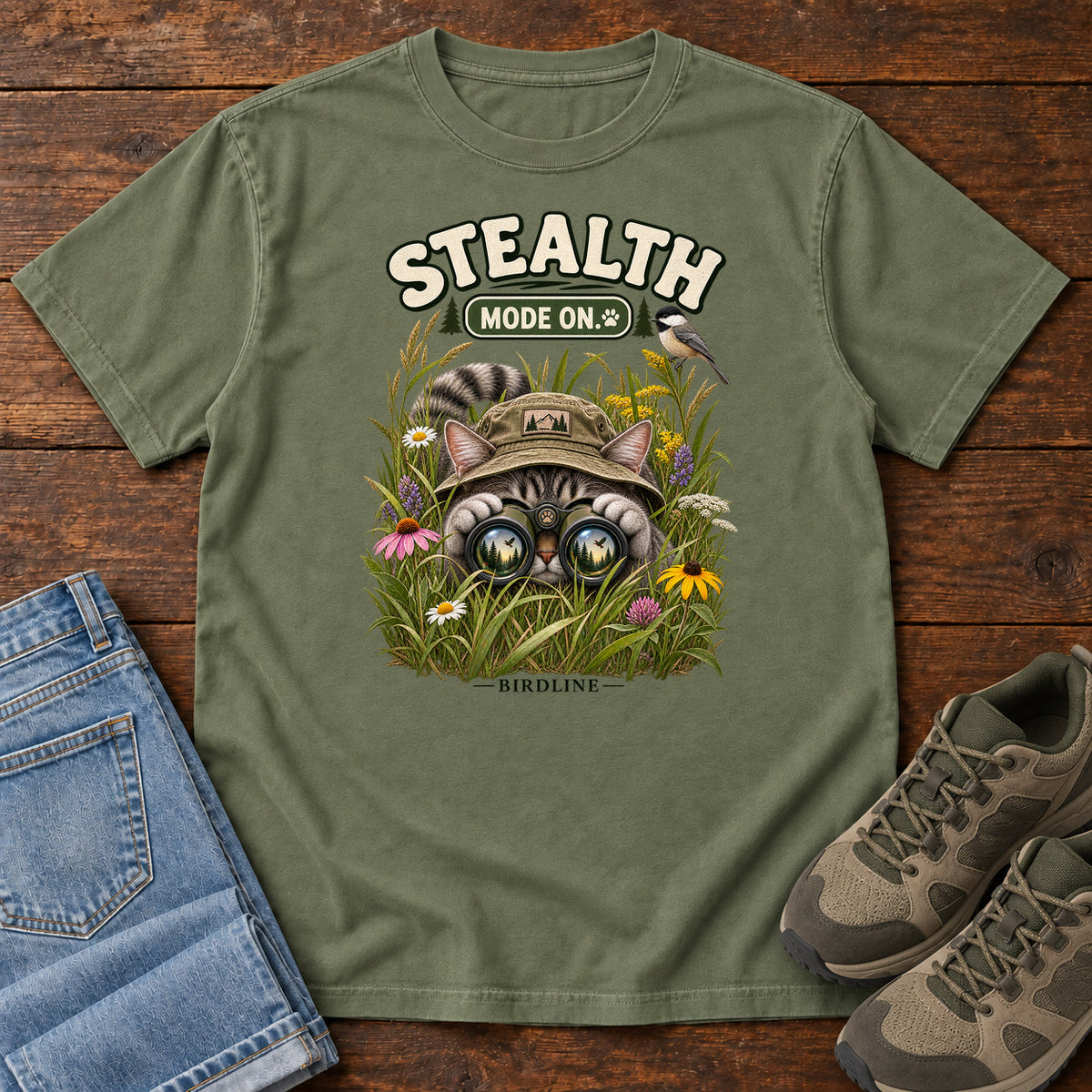 Stealth Mode On T-Shirt in Moss