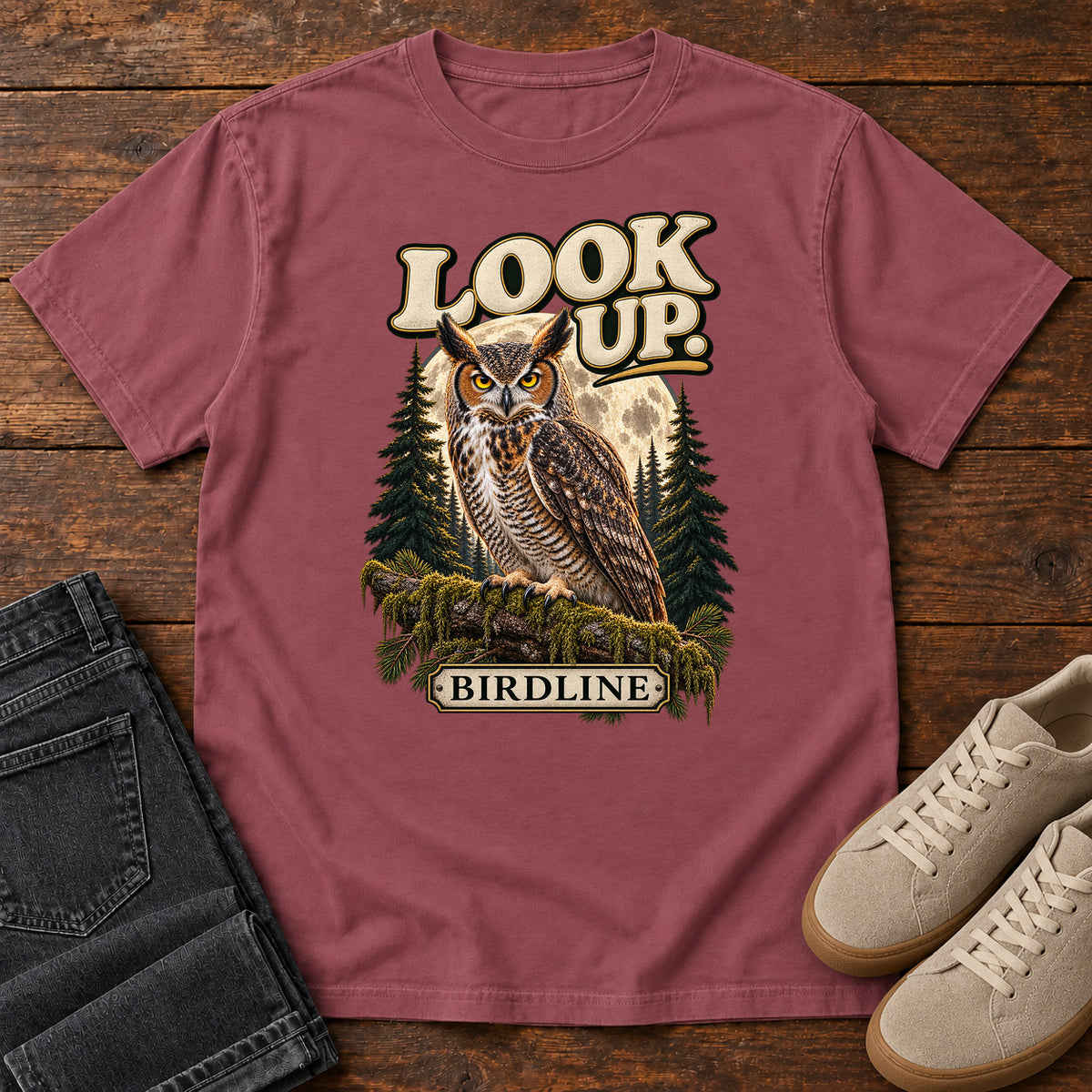 Look Up Owl T-Shirt in Brick
