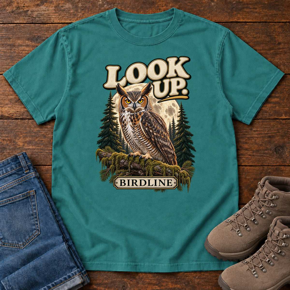 Look Up Owl T-Shirt in Emerald