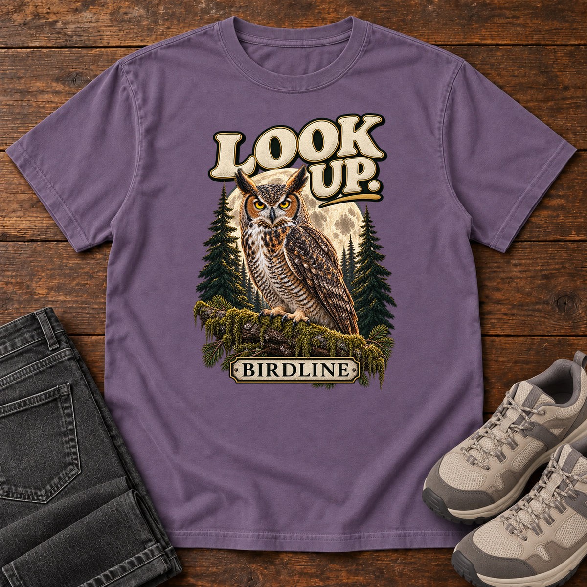 Look Up Owl T-Shirt in Grape
