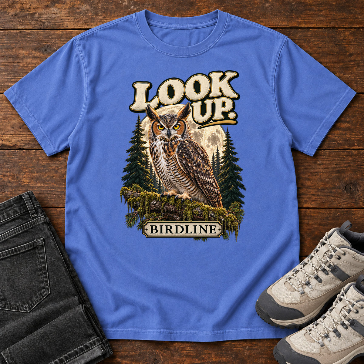 Look Up Owl T-Shirt in Mystic Blue