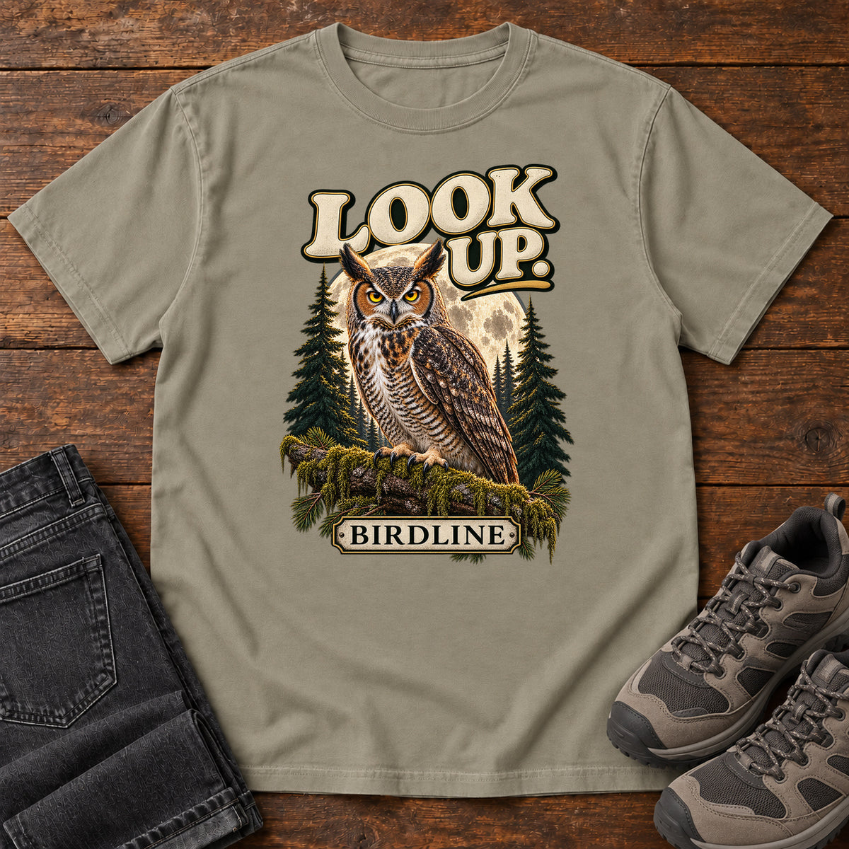 Look Up Owl T-Shirt in Sandstone