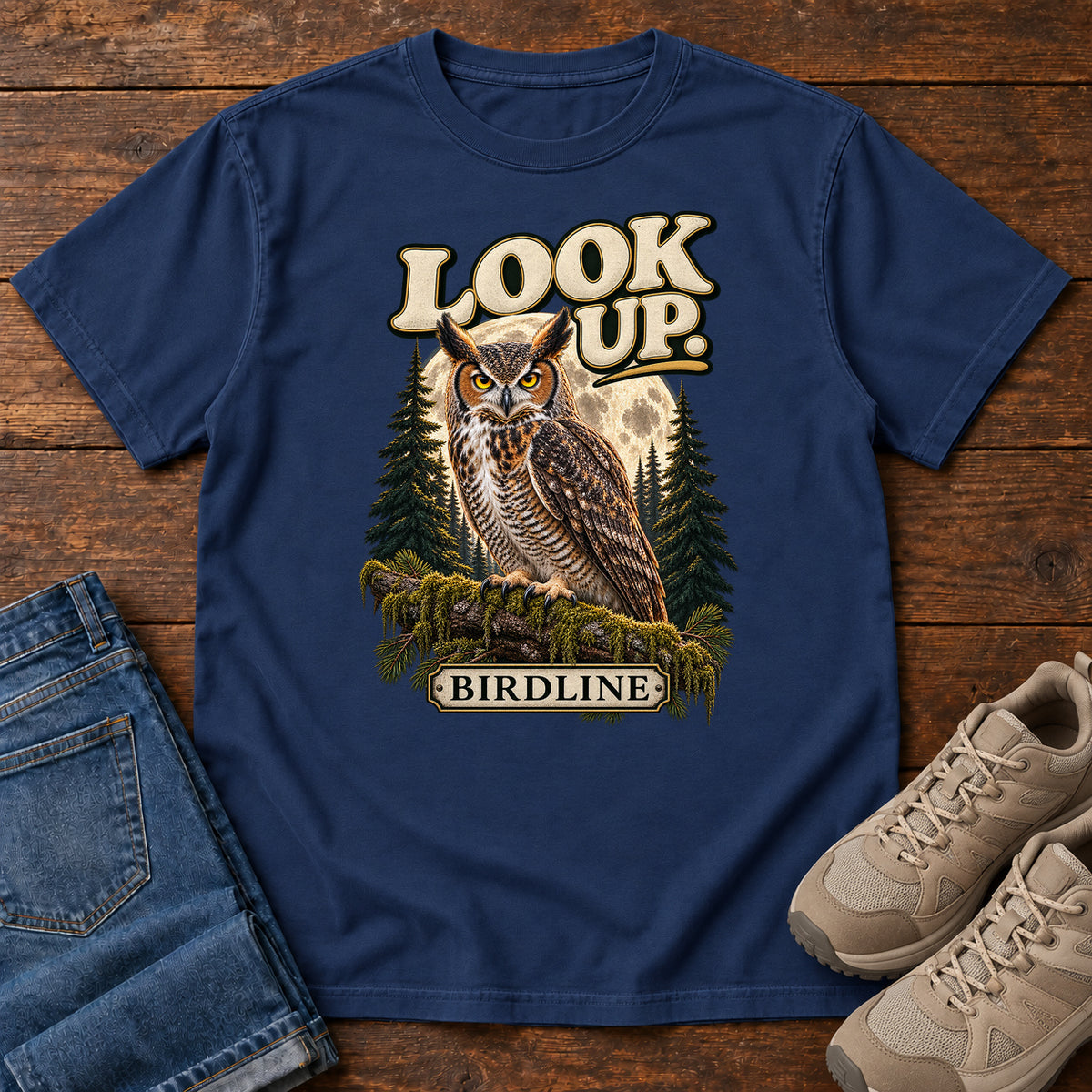 Look Up Owl T-Shirt in True Navy