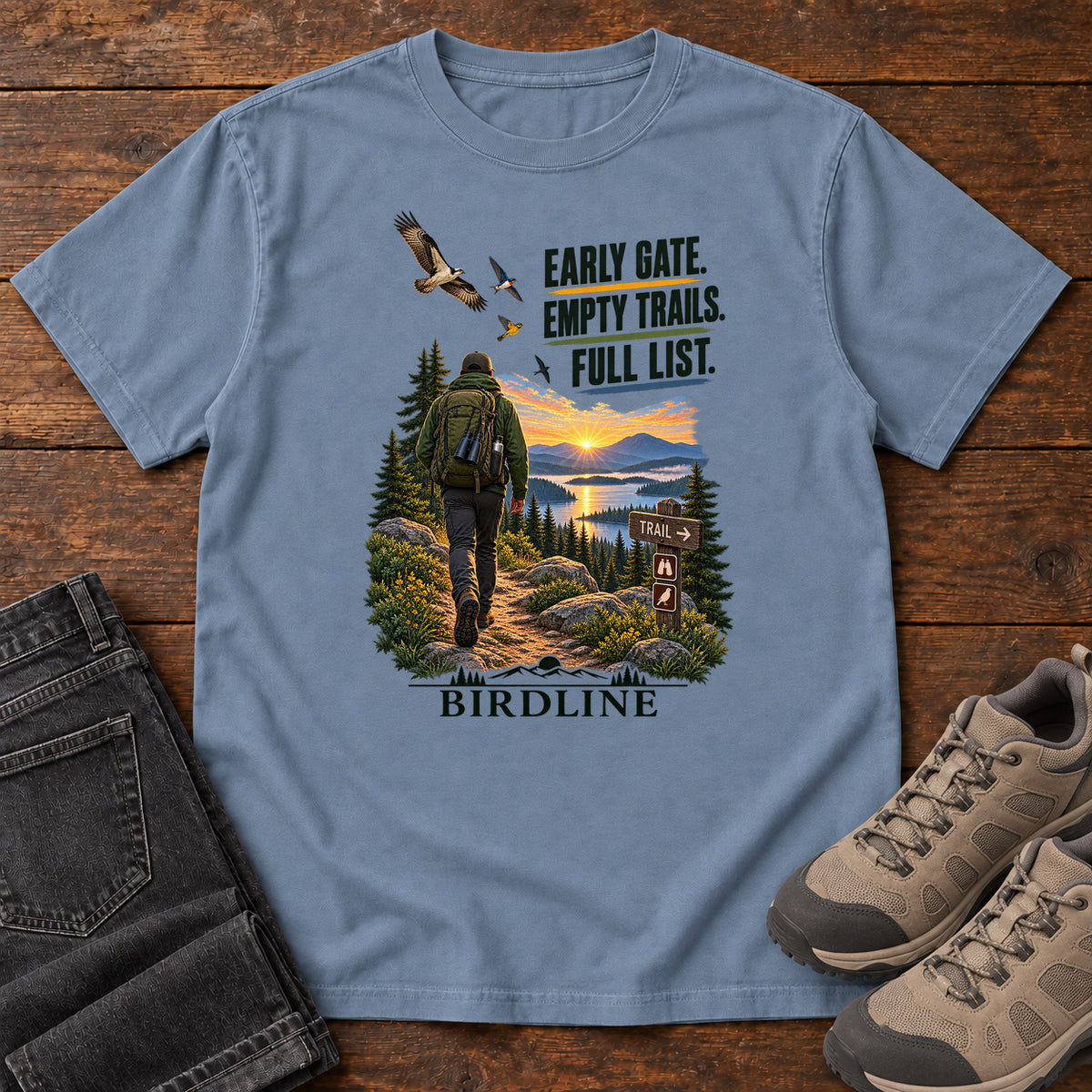 Early Gate Empty Trails Full List T-Shirt in Blue Jean