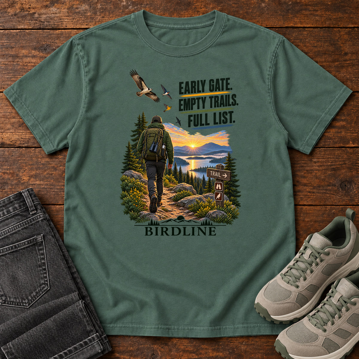Early Gate Empty Trails Full List T-Shirt in Blue Spruce