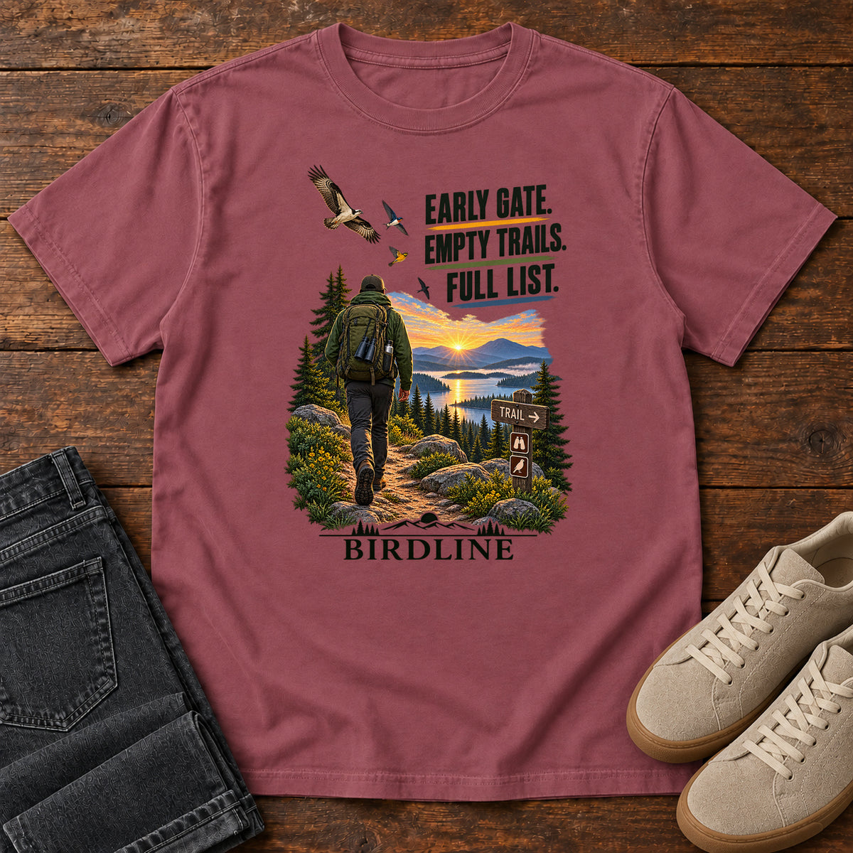 Early Gate Empty Trails Full List T-Shirt in Brick