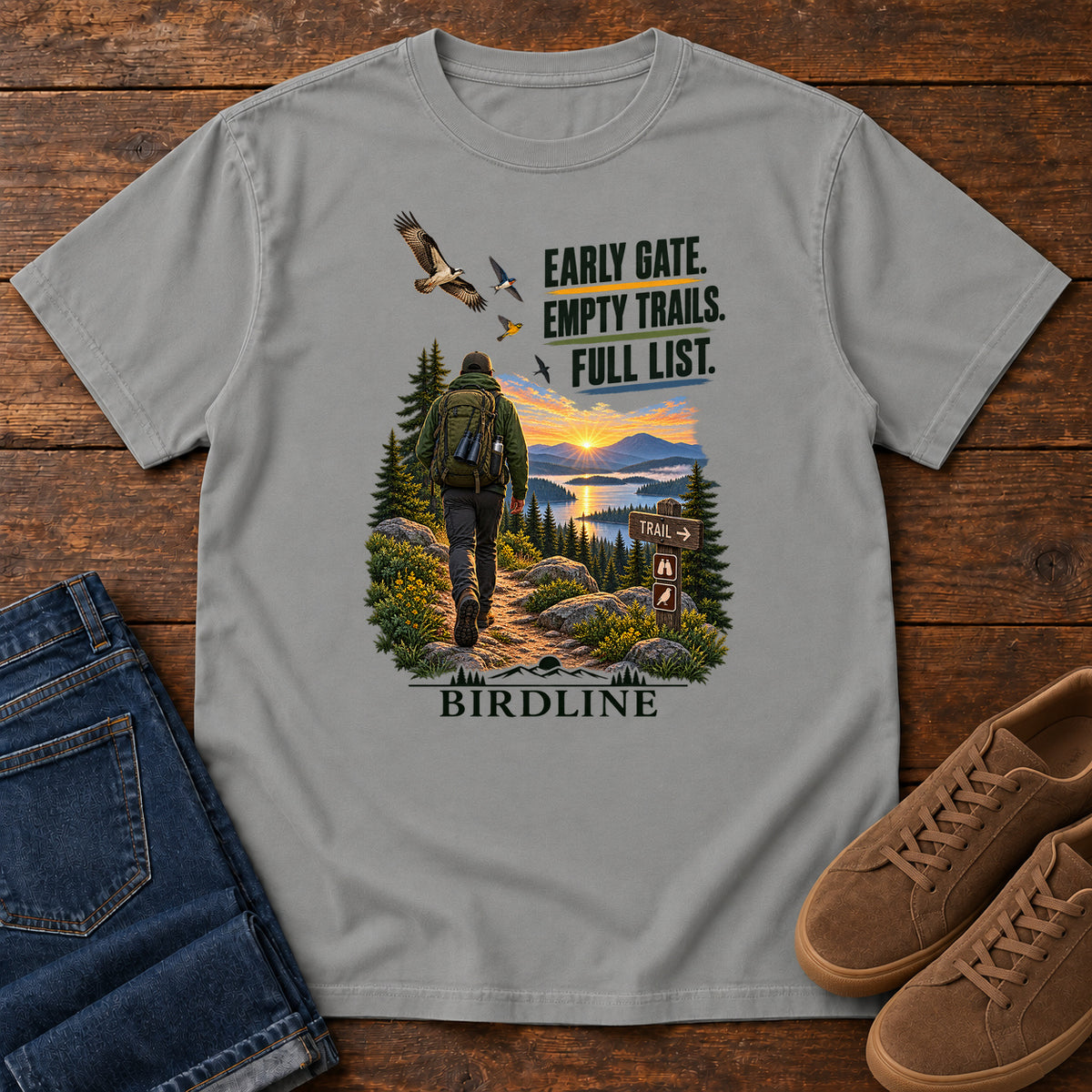 Early Gate Empty Trails Full List T-Shirt in Grey