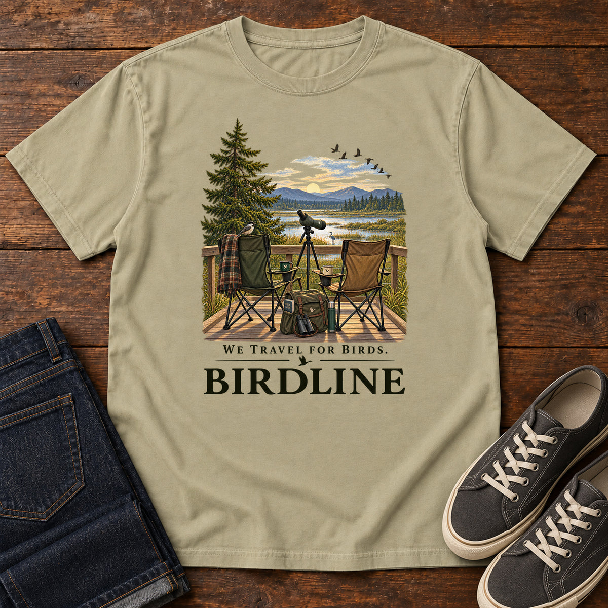We Travel for Birds T-Shirt in Khaki