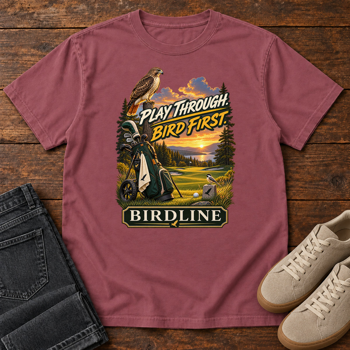 Play Through Bird First Golf T-Shirt in Brick
