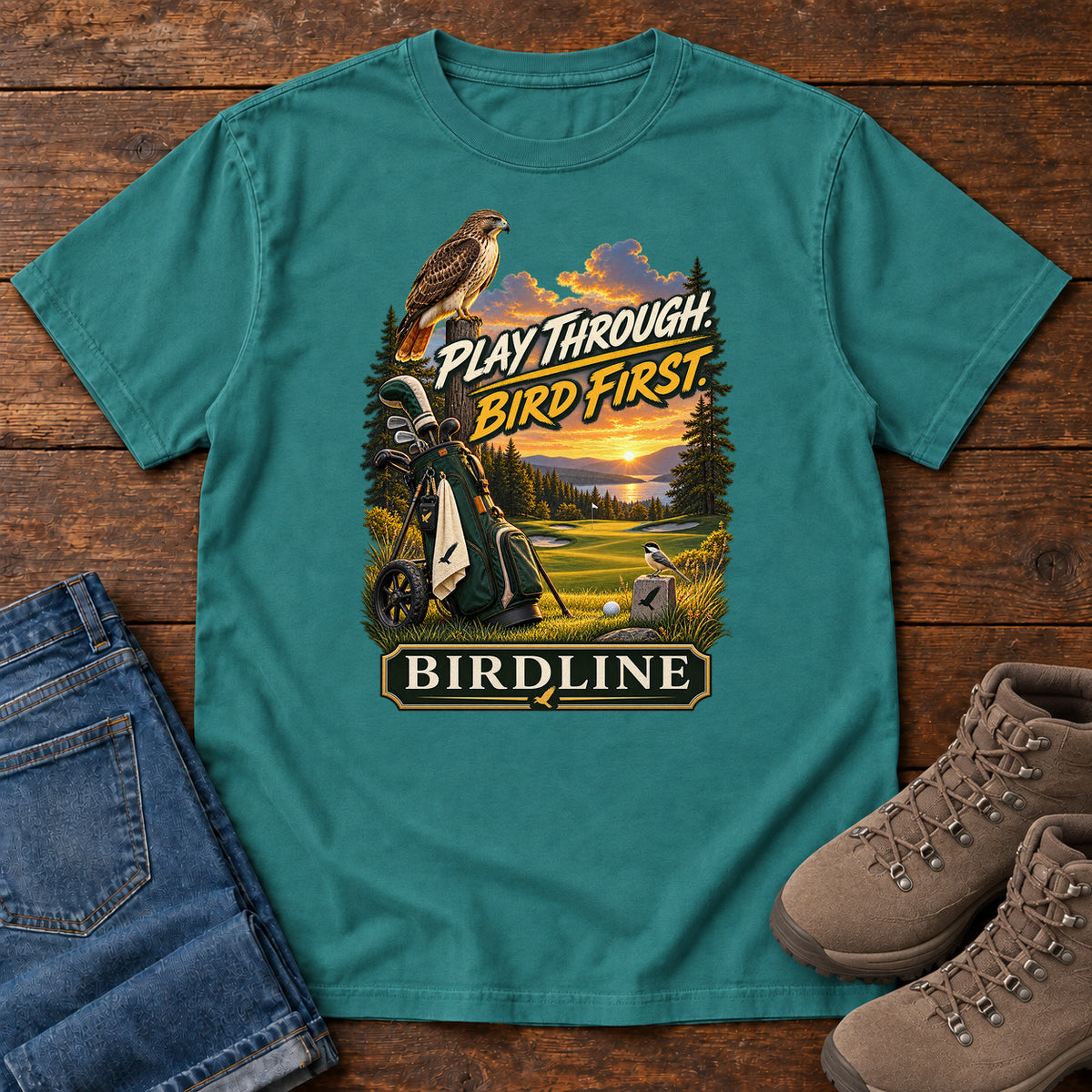 Play Through Bird First Golf T-Shirt in Emerald