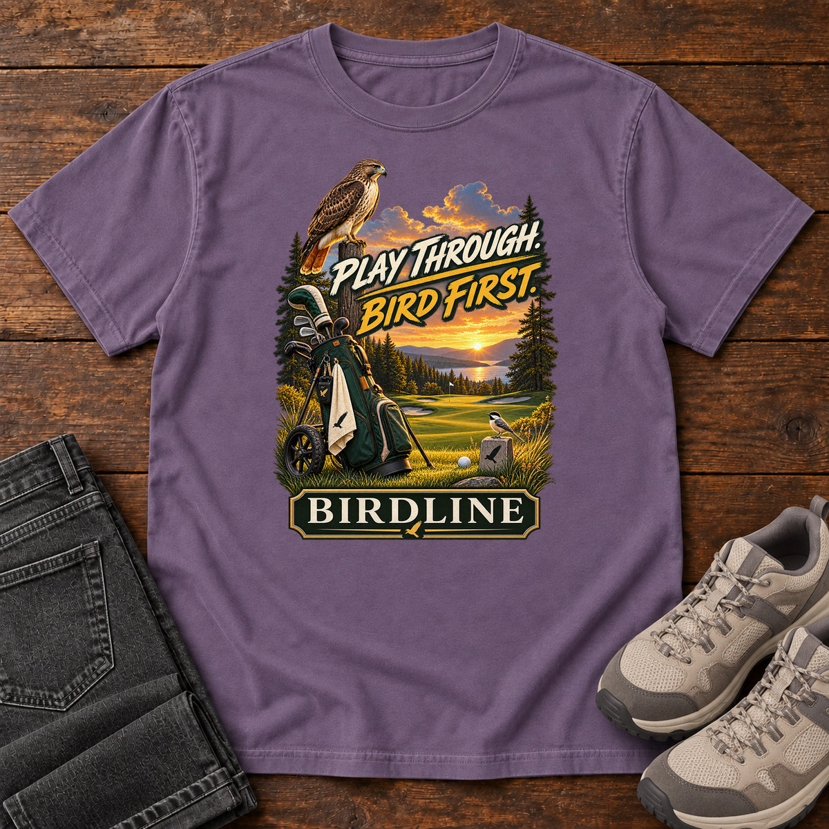 Play Through Bird First Golf T-Shirt in Grape