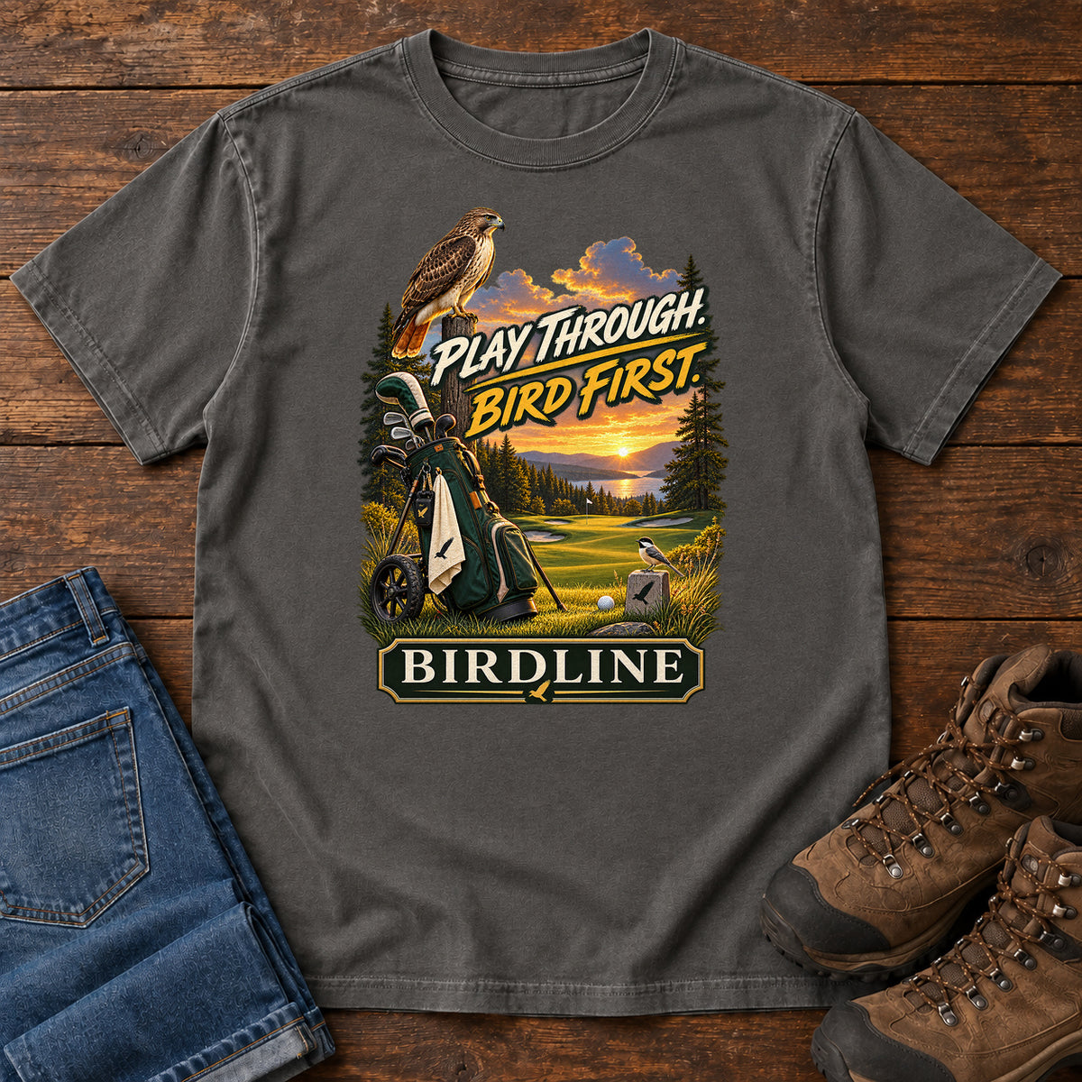 Play Through Bird First Golf T-Shirt in Pepper