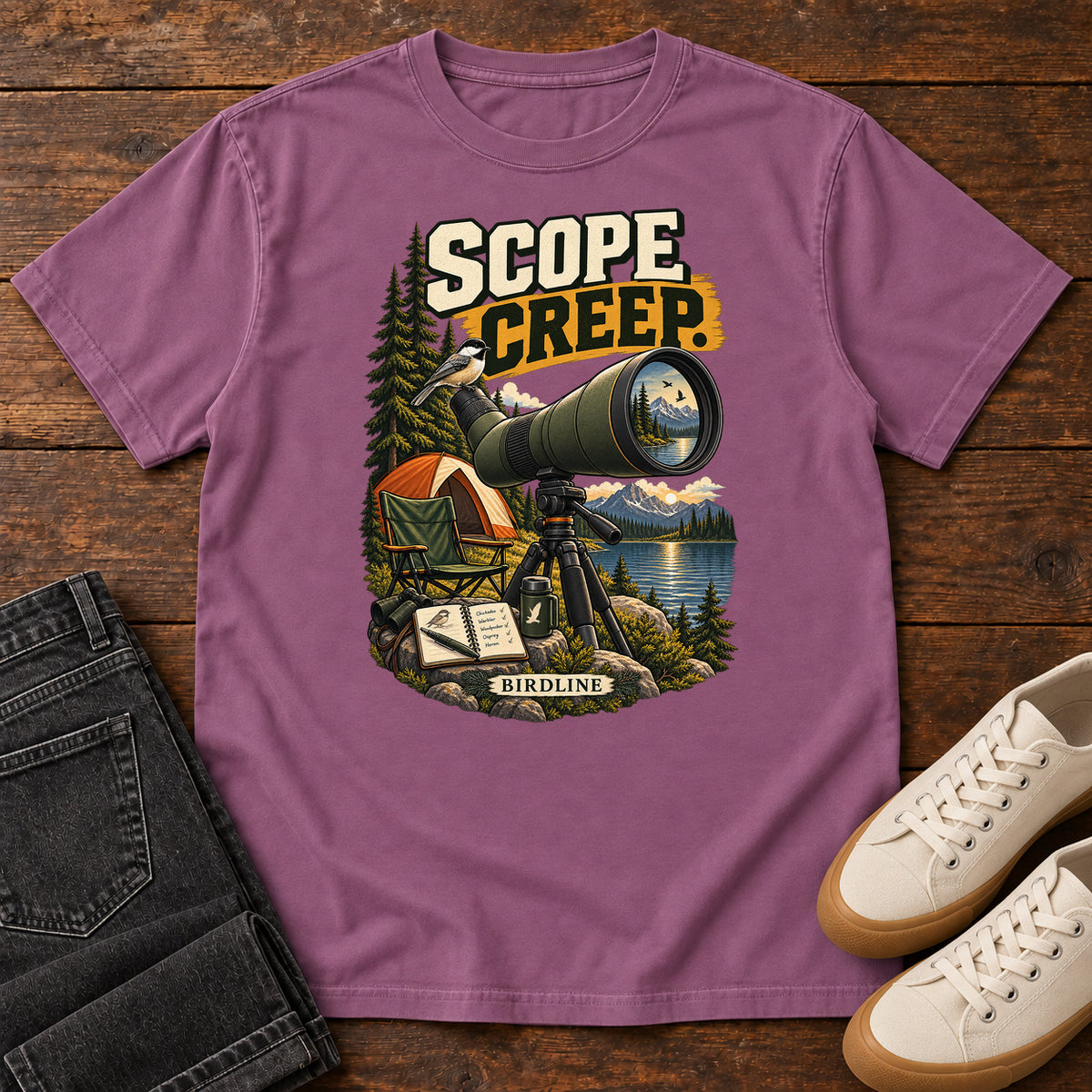 Scope Creep Spotting Scope T-Shirt in Berry