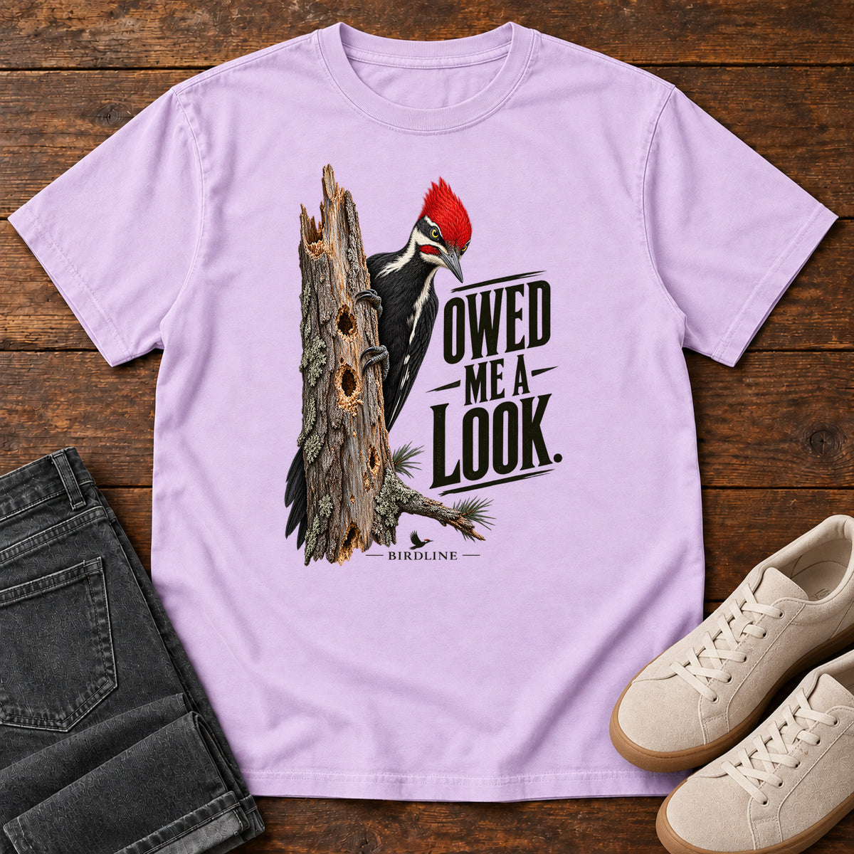 Owed Me a Look Pileated Woodpecker T-Shirt in Orchid