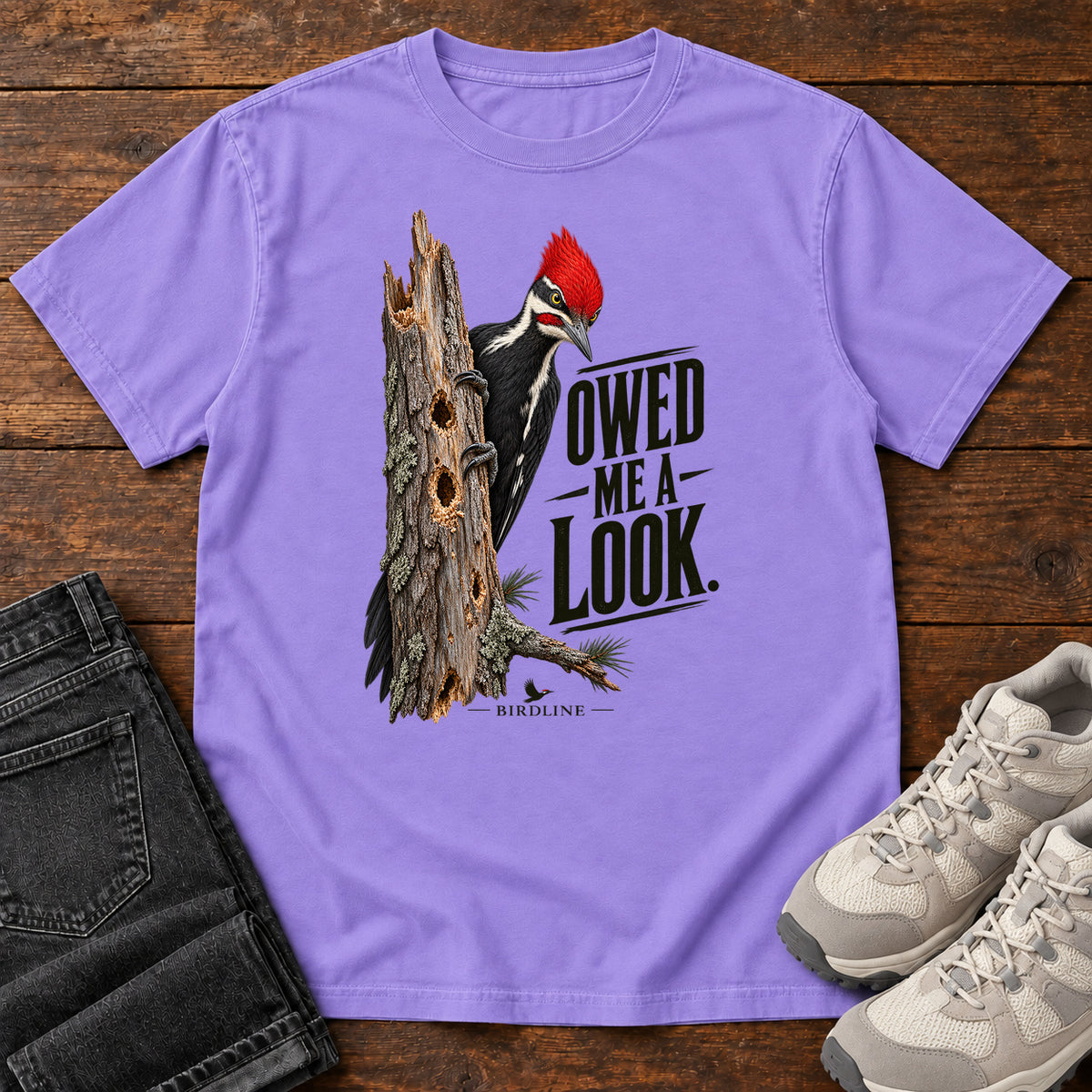 Owed Me a Look Pileated Woodpecker T-Shirt in Violet