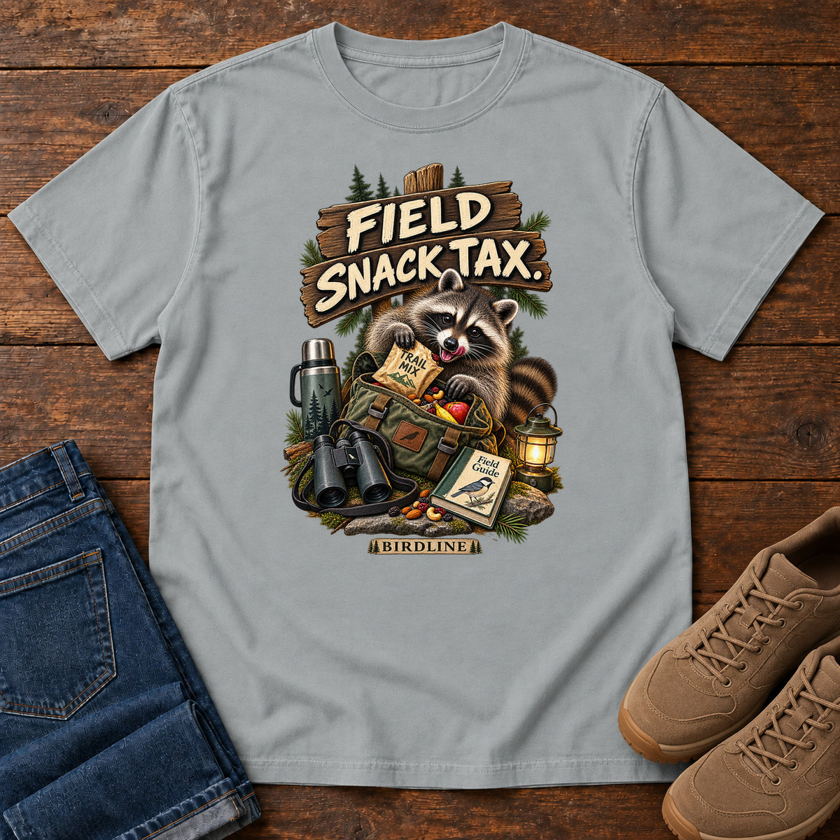 Field Snack Tax Raccoon T-Shirt in Granite