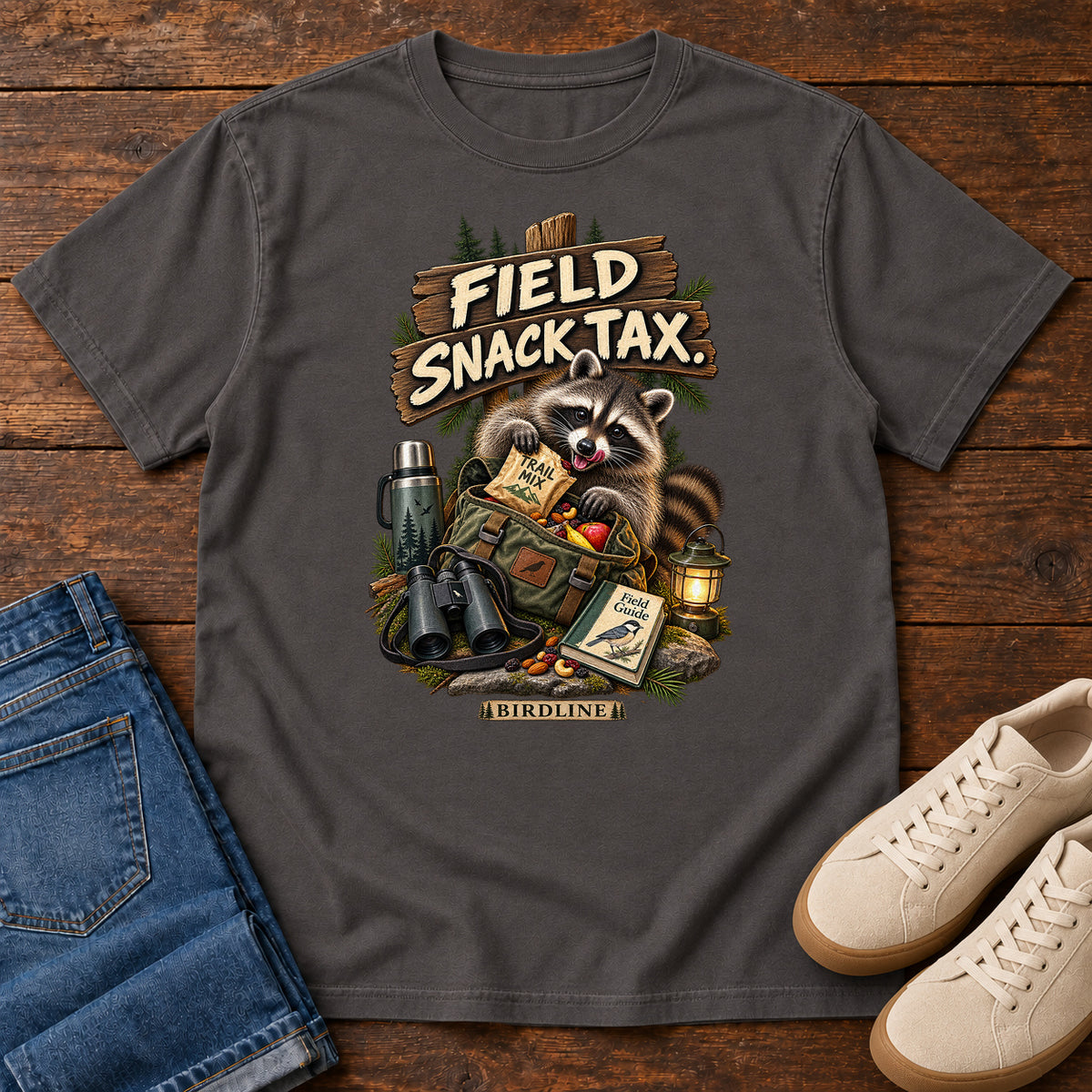 Field Snack Tax Raccoon T-Shirt in Graphite