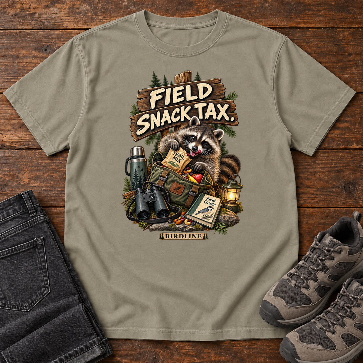 Field Snack Tax Raccoon T-Shirt in Sandstone
