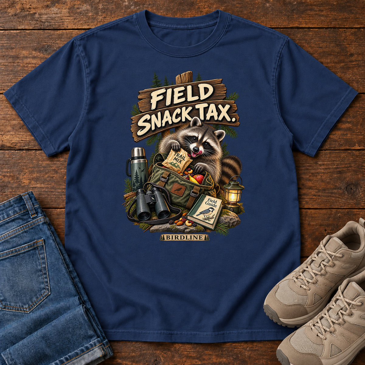 Field Snack Tax Raccoon T-Shirt in True Navy
