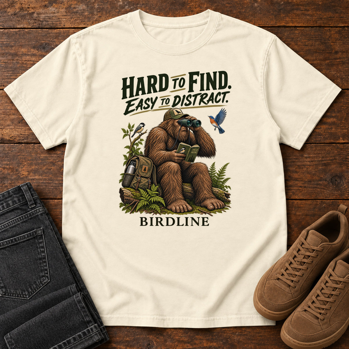 Hard to Find Easy to Distract Bigfoot T-Shirt in Ivory