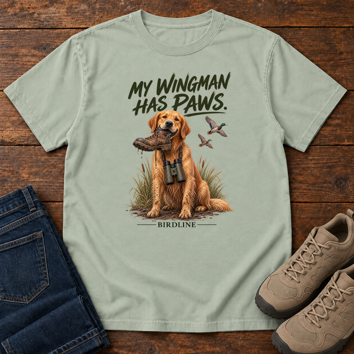 My Wingman Has Paws Dog T-Shirt in Bay