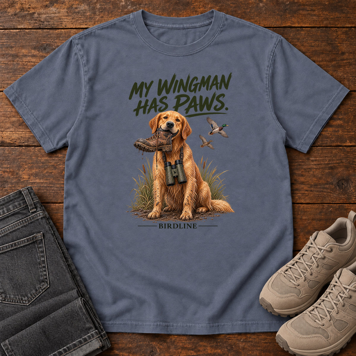 My Wingman Has Paws Dog T-Shirt in Denim