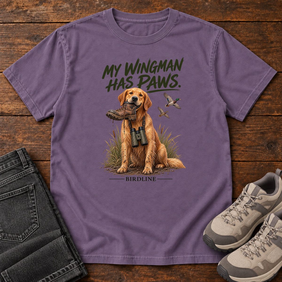 My Wingman Has Paws Dog T-Shirt in Grape