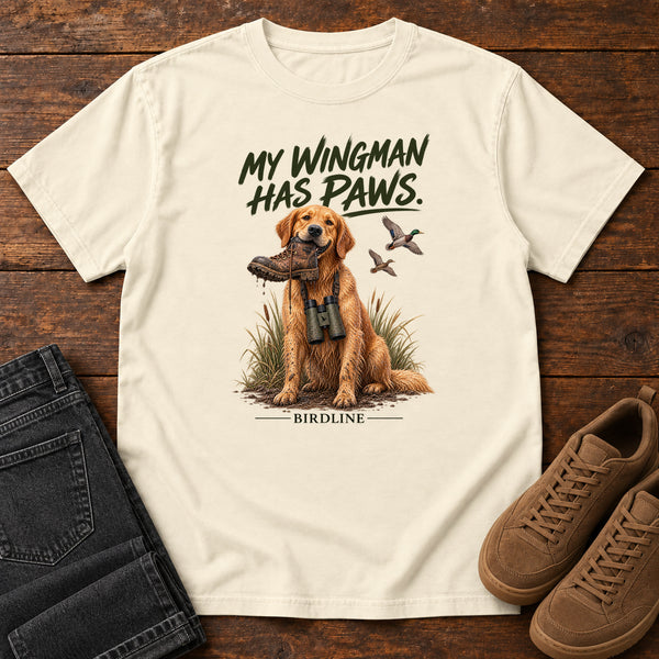 My Wingman Has Paws Dog T-Shirt in Ivory, front view