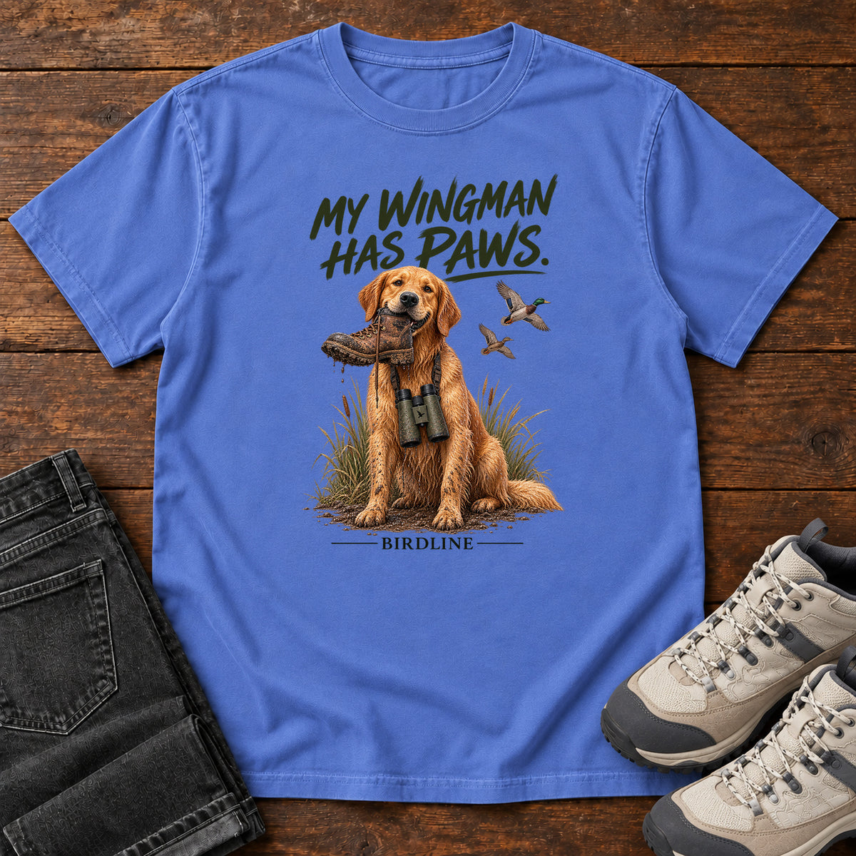 My Wingman Has Paws Dog T-Shirt in Mystic Blue