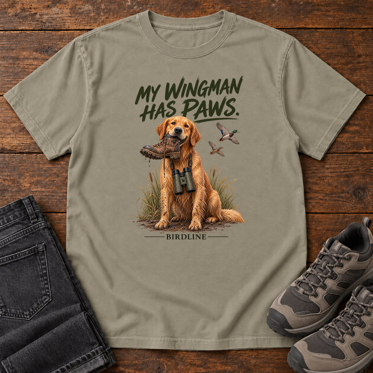 My Wingman Has Paws Dog T-Shirt in Sandstone