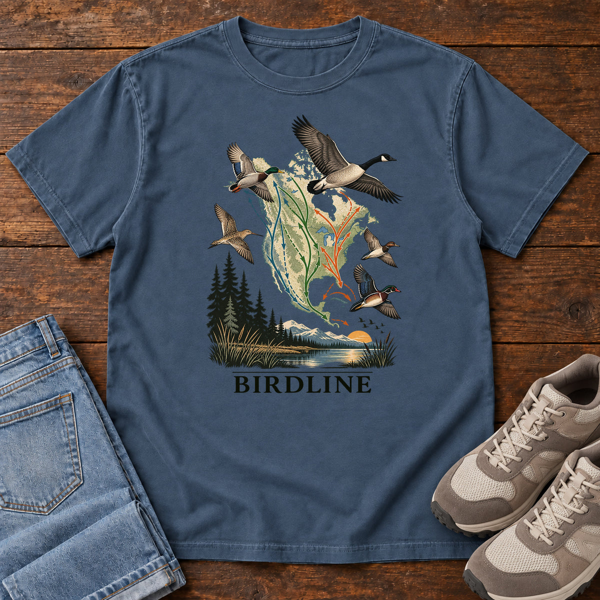 Bird Migration Map T-Shirt in Midnight