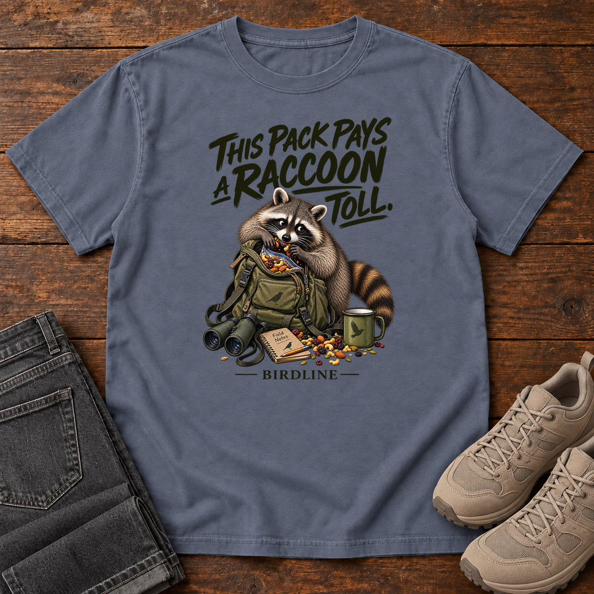 This Pack Pays a Raccoon Toll T-Shirt in Denim