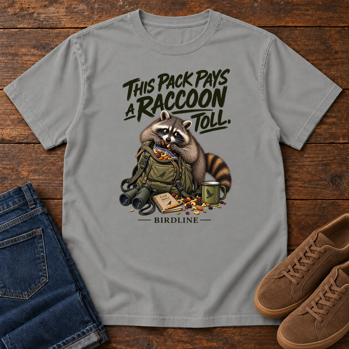 This Pack Pays a Raccoon Toll T-Shirt in Grey