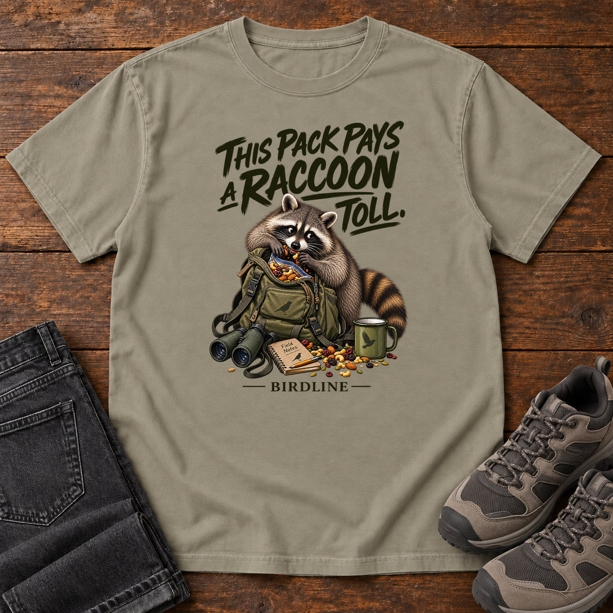 This Pack Pays a Raccoon Toll T-Shirt in Sandstone