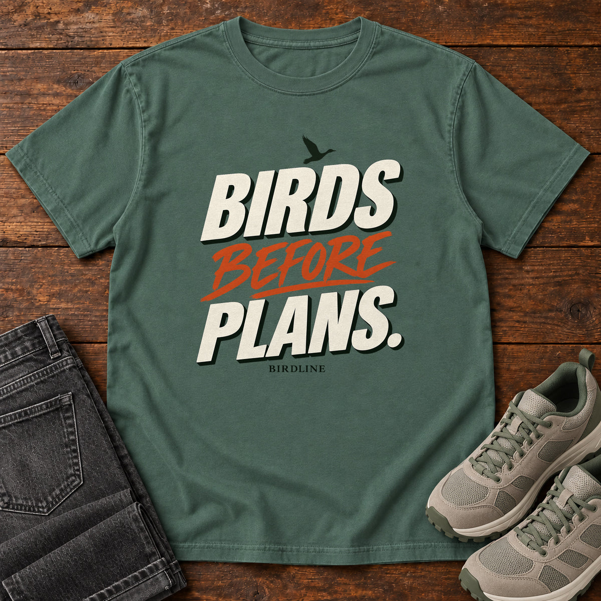 Birds Before Plans T-Shirt in Blue Spruce