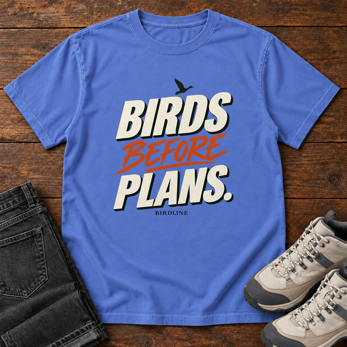 Birds Before Plans T-Shirt in Mystic Blue