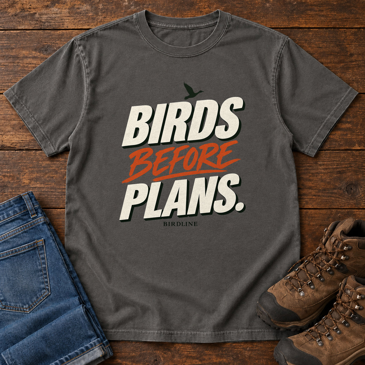 Birds Before Plans T-Shirt in Pepper