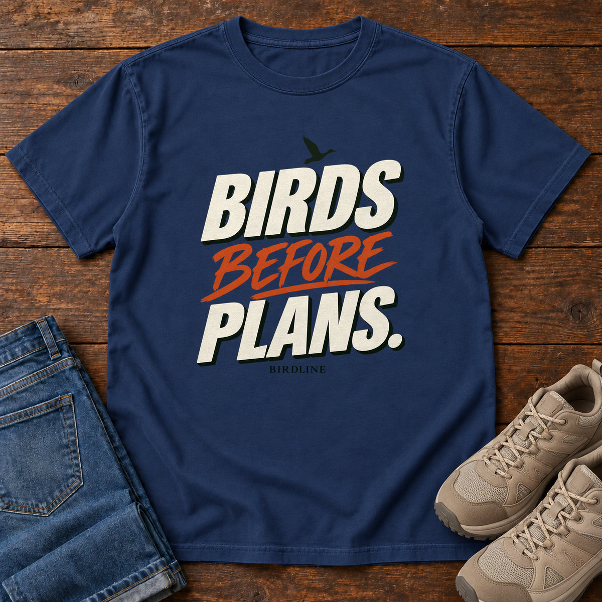 Birds Before Plans T-Shirt in True Navy