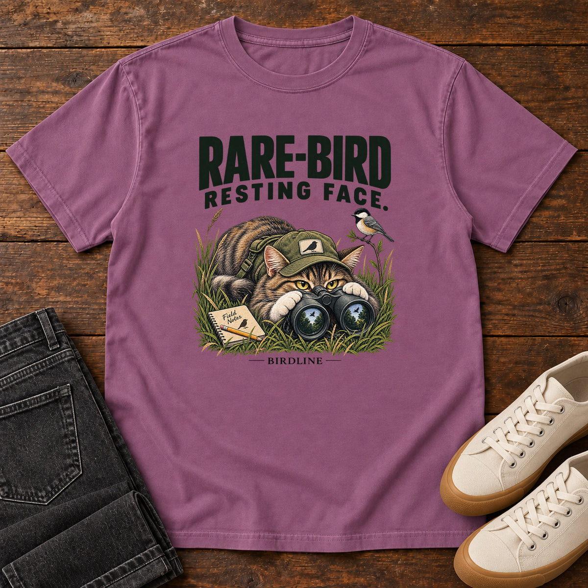 Rare Bird Resting Face Cat T-Shirt in Berry