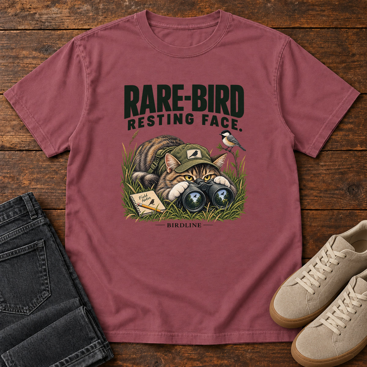 Rare Bird Resting Face Cat T-Shirt in Brick