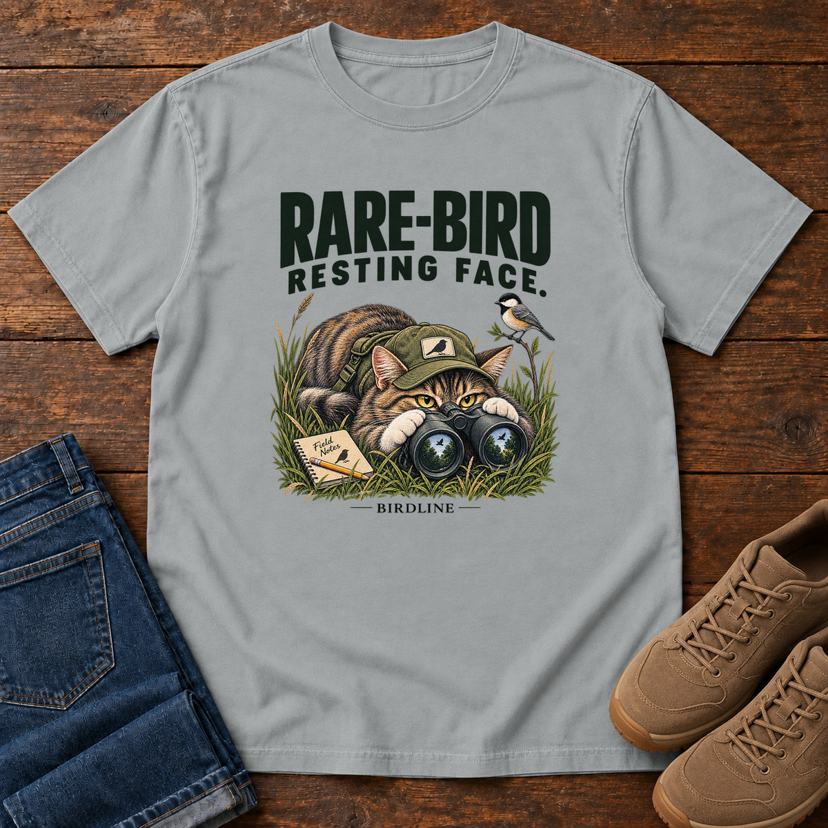 Rare Bird Resting Face Cat T-Shirt in Granite