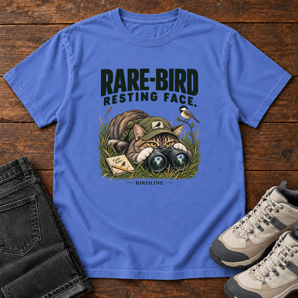 Rare Bird Resting Face Cat T-Shirt in Mystic Blue