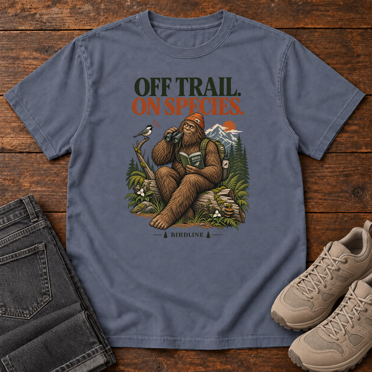 Off Trail On Species Bigfoot T-Shirt in Denim