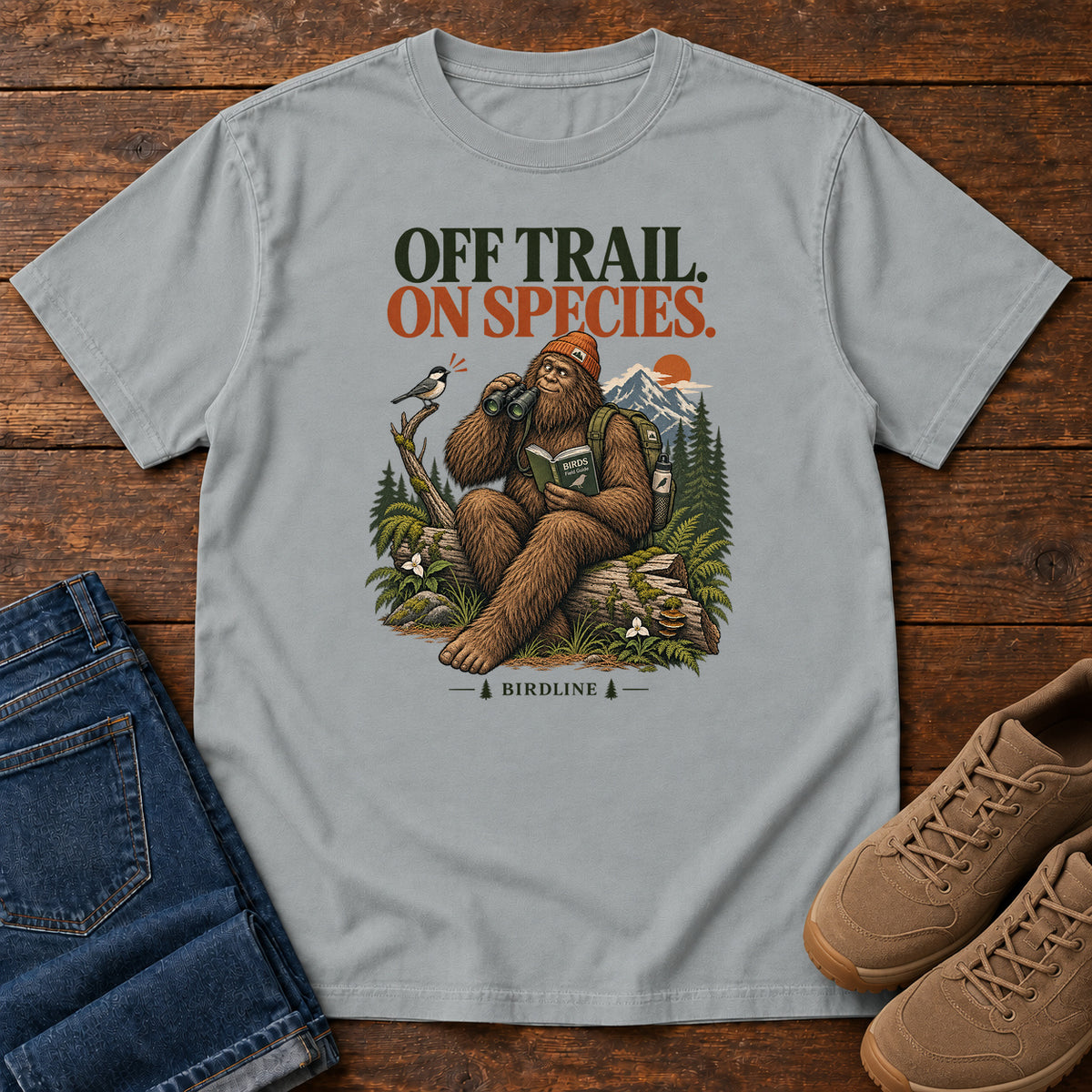 Off Trail On Species Bigfoot T-Shirt in Granite