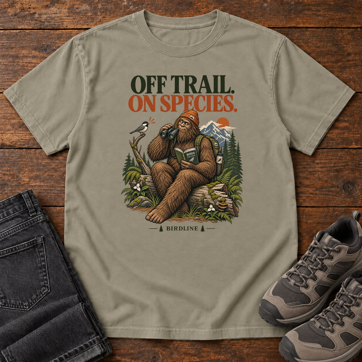 Off Trail On Species Bigfoot T-Shirt in Sandstone